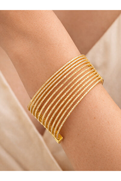 BORENO Paslanmaz Çelik Gold Kaplama Telli Kleopatra Kelepçe,Bileklik