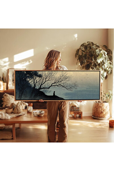 woodhomeworks Tek Parça Gerçek Ahşap Yatay Panorama Çerçeveli Tablo japon kedisi