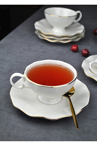 Qualitev 6 Kişilik 12 Parça Porselen Gold Yaldızlı Çay Neskafe Fincan Takımı ...