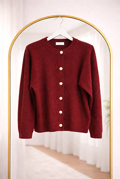 Bahar Altundemir Women's Burgundy Soft Fabric Cardigan Sweater