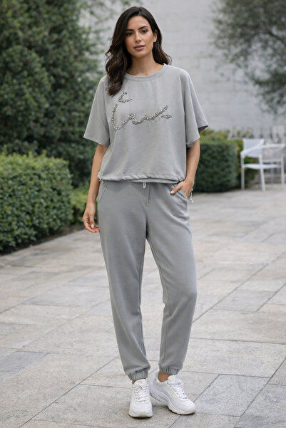 AYHAN Kasha Stone Embroidered Detailed Tracksuit Set