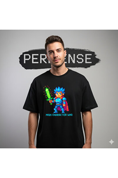 PERISENSE تي شيرت للجنسين من Epic Pixel مطبوع Premium من القطن الممشط قصة فضفاضة