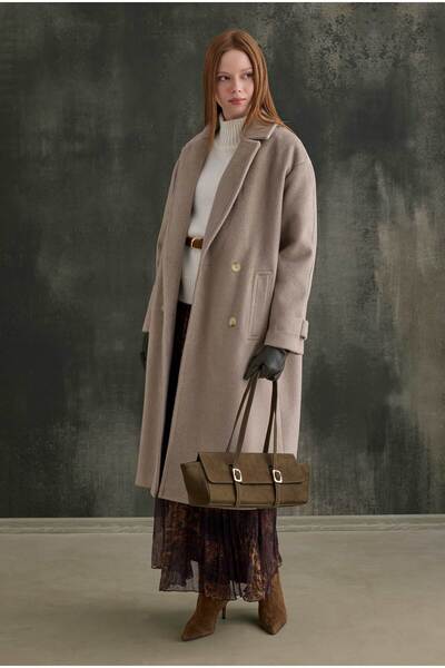 HEQA Kruvaze Uzun Kaban Açık Vizon