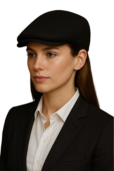 CosmoOutlet Black Winter Wool Fabric Standard Size Women's London Cap with El...