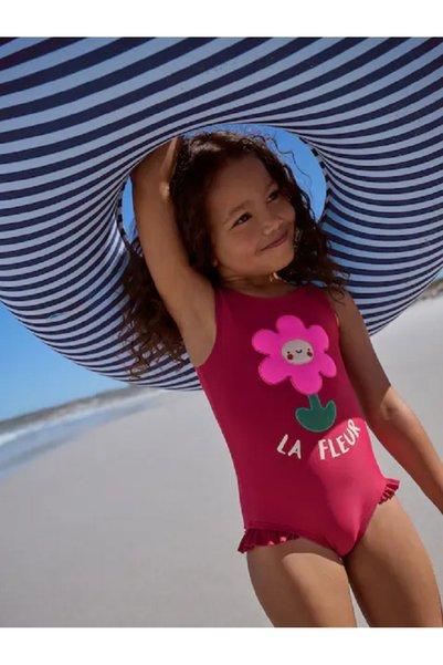 Next Baby Red Colored Ruffled Long Swimsuit