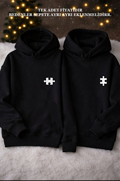 MODA Puzzle Jigsaw Valentine's Day Gift February 14Th Black Hooded Sweatshirt...