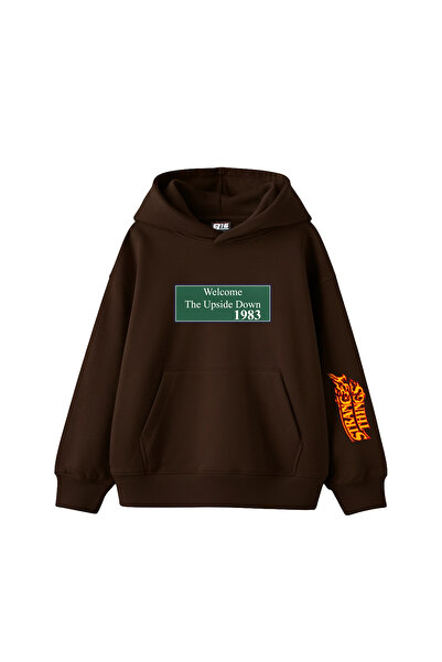 Sekizbiraltı Upside down Printed Oversized Unisex Brown Hoodie