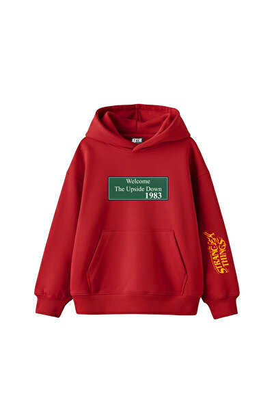 Sekizbiraltı Upside down Printed Oversized Unisex Red Hoodie