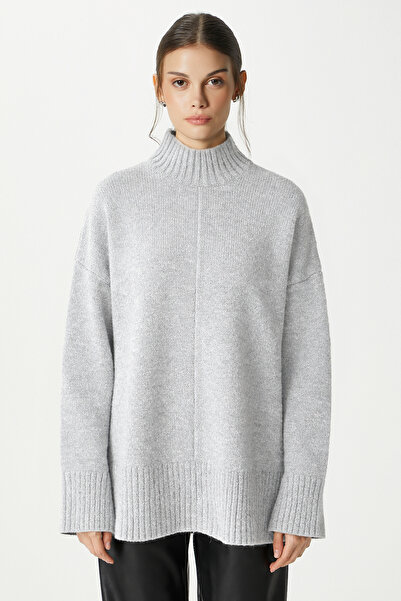 Ritnice Wonder Mock Neck Gray Slit Oversized Knitwear Sweater