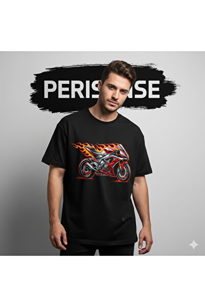 PERISENSE Unisex Bold Sportbike Printed Premium Combed Cotton Oversized T-Shirt
