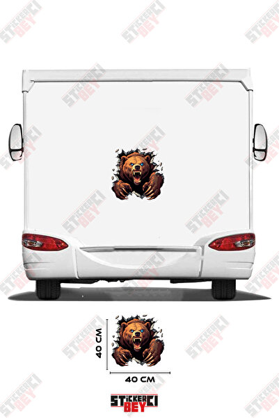 STİCKERCI BEY Caravan Sticker Covering with the Image of a Bear Coming Out of...