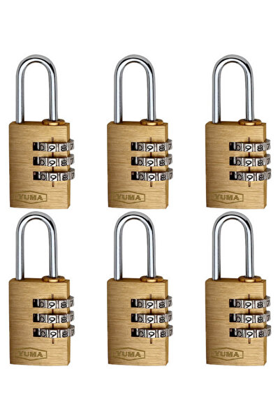 yuma kilit Yuma Combination Padlock 3 Digit Brass (1 Pack of 6 Pieces) 25mm