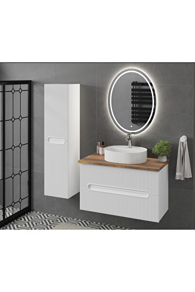 ROSEART BANYO ROSEWHİTEPALACE BEYAZ 80CM BANYO DOLABI SETİ AYNA + SERAMİK LAV...