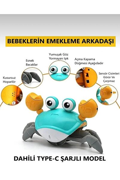 ZİVENTA Mavi Eğlenceli Sağa Sola Hareket Eden Oyuncak Yengeç Emeklemeye Yardm...