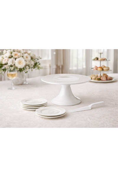 Dania ✨ Luxury White Porcelain Cake Set – 8 Pieces ✨