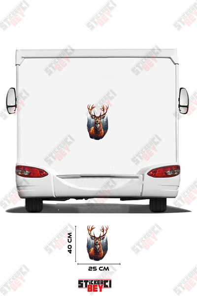 STİCKERCI BEY Visual Caravan Sticker Coating with a Deer Standing in the Forest