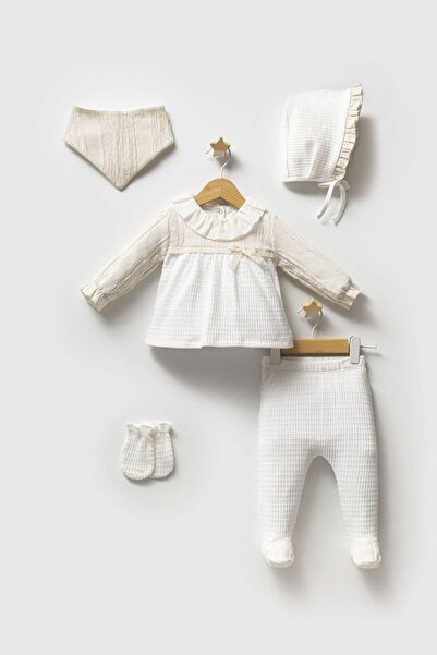 BUDİ HOME Tongs Baby Authentic 5-Piece Bodysuit Set Ecru