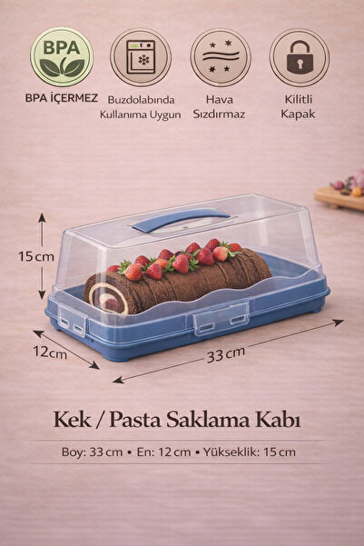 Miningaa 33cm BPA İçermez Kilitli Kapak Diktörtgen Pasta Kek Börek Saklama Ka...