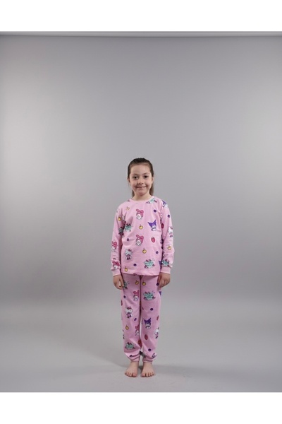 Tasarım Kız Çocuk Kuromi ve My Melody Desenli Rahat Kesim Pijama Takımı