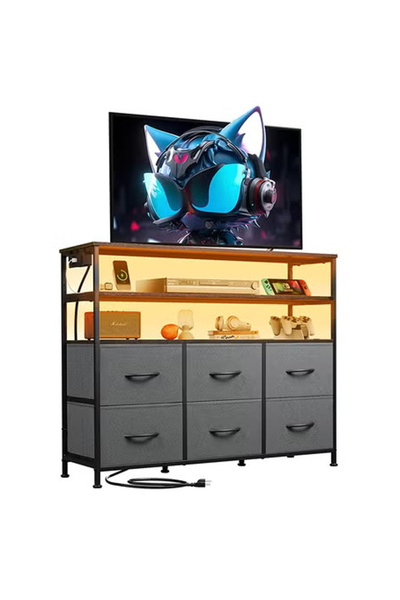 KEKE 6-Drawer Storage Cabinet with Double Open Shelves, Large Home Organizer,...