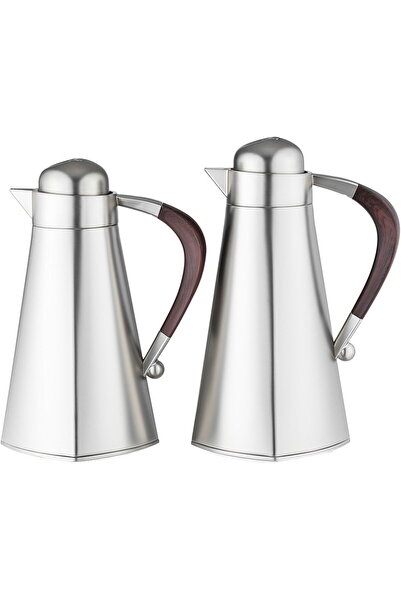 AZOZ MERCHLY طقم ترمس، قطعتان، 0.7/1 لتر، مادة داخلية زجاجية، مقبض خشبي، غطاء...