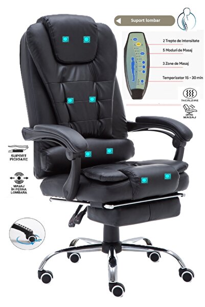 Mobplayers Brandon-Max V.2 Office Chair, Black, Lumbar Massage and Heating in...