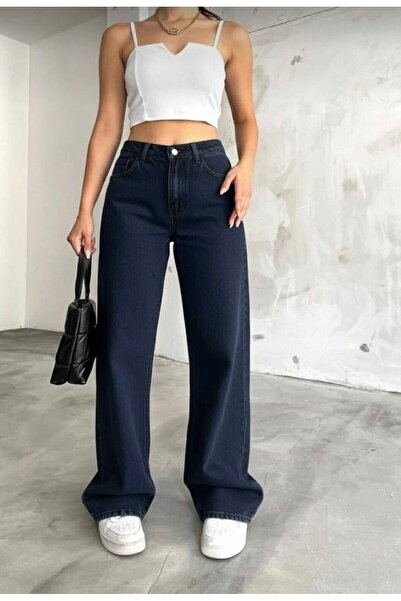 ON KLEEM كاميلا قماش قابل للتمدد بنطال جينز نسائي فضفاض ذو خصر عالٍ جدًا بالل...