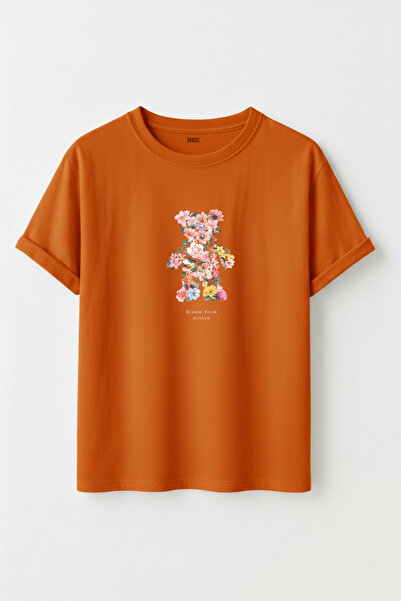 DK DAKSEL Women's Multicolored Floral Filled Bear Figured Oversized Cotton T-...