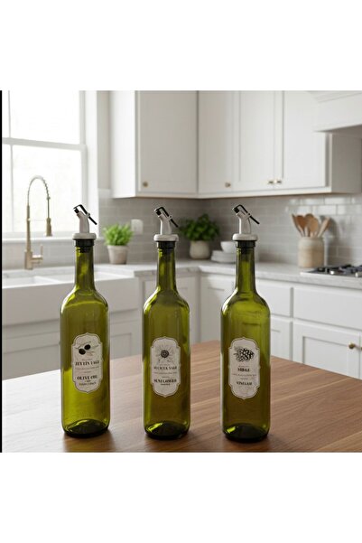 Buğra Home 3-Piece Olive Oil & Liquid Oil Bottle & Vinegar Oil Pot Oil Dispen...