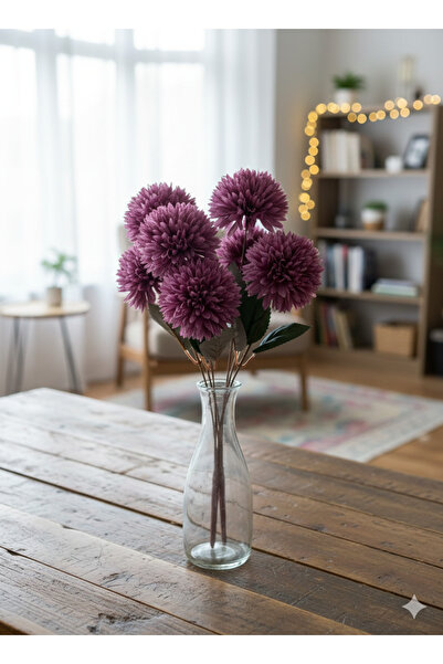 BUKET X 7 Başlı Mürdüm Krizantem Kartopu Çiçeği