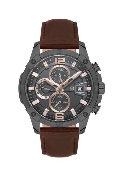 Sergio Tacchini St.1.10453-5 Leather Cord Functions Active Brown Men's Wristw...