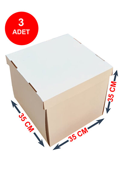 kutucum 35 x 35 x 35 PASTA KUTUSU 3 ADET | YAŞ PASTA KUTUSU BEYAZ | OLUKLU PA...