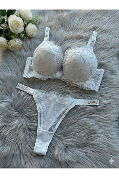 Biraltı Moda Σετ σουτιέν με δαντέλα και πέτρες, με ενίσχυση και τιράντες