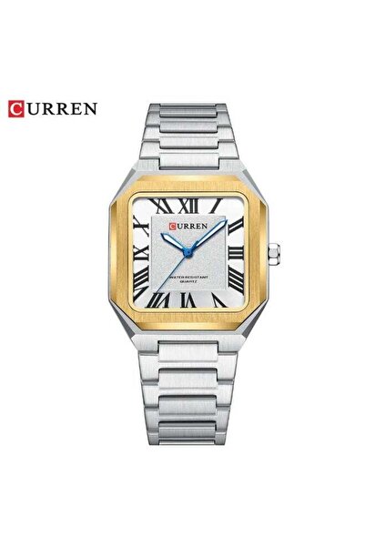 Curren Luxury Men's Watch - Square Analog Display, Two-Tone Steel Band, Roman...