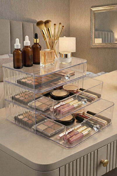 Mim Life Masaüstü Makyaj Takı Organizeri Çekmeceli 3 Katlı Ofis Organizeri