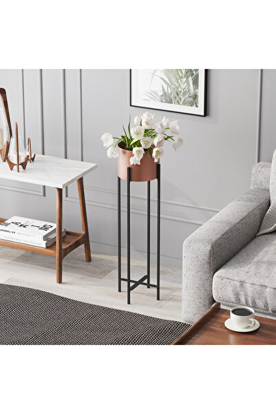 MOİRA Dekoratif,Metal Saksılık 78x23x23 cm Modern Ayaklı Siyah Çiçeklik Mumlu...