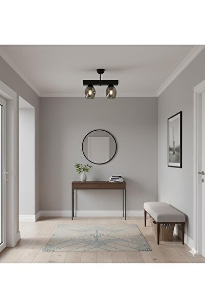 BİAVİZE 2'Lİ OVAL FÜME CAMLI SİYAH KROM MODERN AVİZE