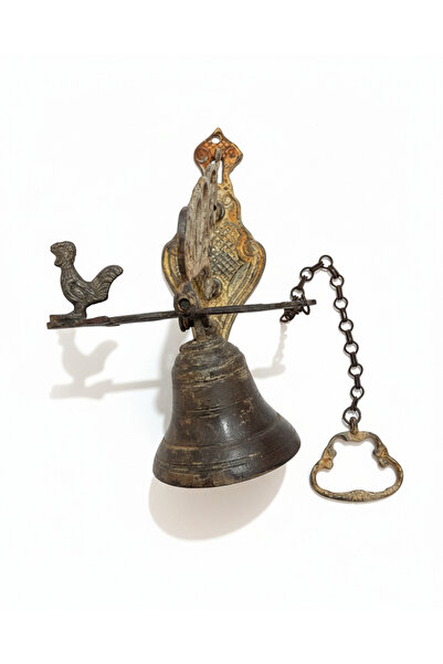 Taşhan Çarşı Antika Bahçe Kapı Zili - Horoz Figürlü Döküm Metal Çan - Nostalj...