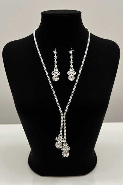 TAKIŞTIR Gümüş Renk Taş Detaylı Abiye Set