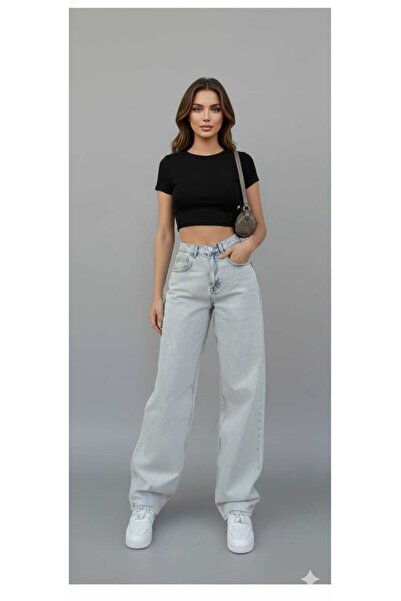 NWC Noble Blue Snow Wash Buckle Detail Loose Fit Wide Leg Comfortable Baggy J...