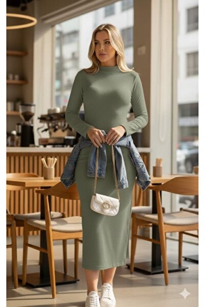 FRESCO SCARFS Women's Long Sleeve Turtleneck Side Slit Slit Ribbed Knit Maxi ...