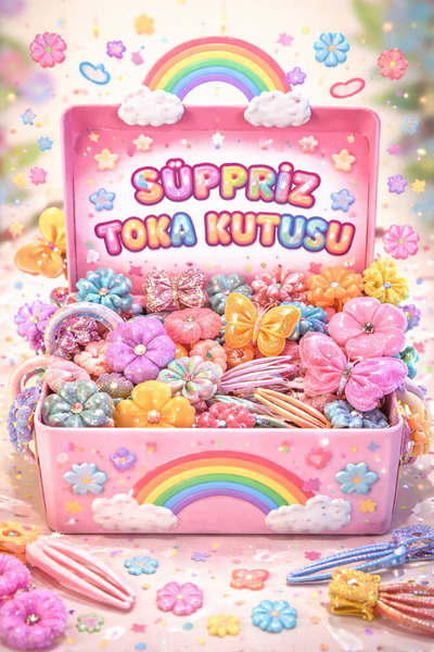 BTRENDY Kız çocuk minik ve büyük değişik boylarda karışık süpriz toka kutusu