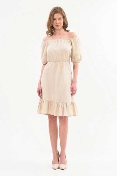 Bonnie Clyde Women's Waist Elastic Ruffle Hem Backless Elegant Midi Stone Dre...