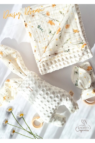 Momfey Organics Waffle & Müslin Battaniye Ve Uyku Arkadaşı Seti | %100 Organi...