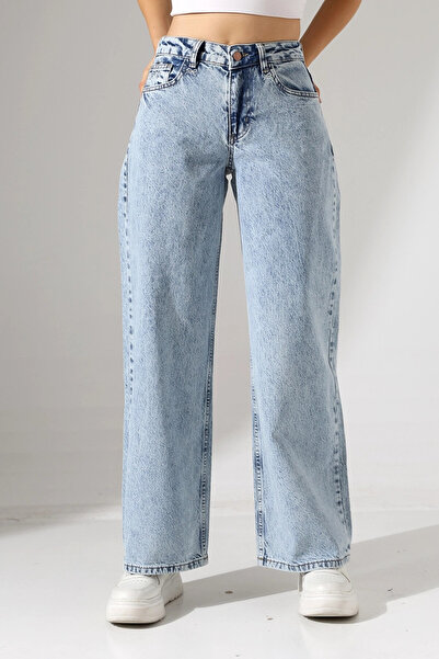 Cool & Sexy High Waist Relaxed Fit Straight Leg Jeans Ice Blue