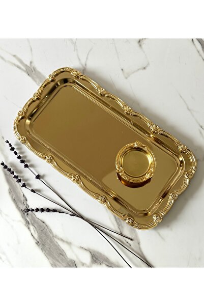 Melinda Fiore Dikdörtgen Tepsi- Fiore Lokumluk Gold-Gold Çay Kahve Servis Sun...