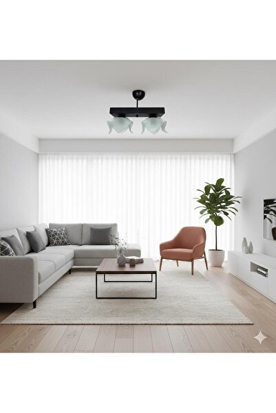 BİAVİZE 2 Lİ BEYAZ DALGALI CAMLI SİYAH KROMLU MODERN AVİZE