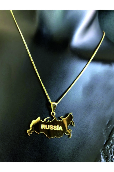 vogutima Kadın Erkek Rusya (RUSSİA) Haritası Bayrağı Sarı Renk Ülke Kolye