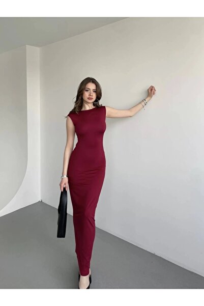 Yasmy Collection Women Burgundy Back Low-Cut Soft Textured Dress Hzl25S-Zk13321
