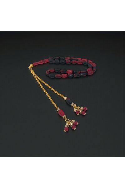 EnazStore Altın Kaplama Pirinç Püsküllü Bilek Boy Kırmızı Tesbih